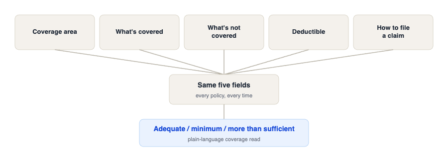 Five-field structured output with a plain-language adequacy read